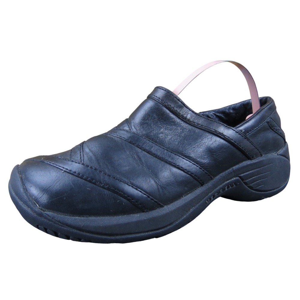 Merrell Encore Eclipse Smooth‎ Women's 5 Black Leather Slip-On Comfort Clogs